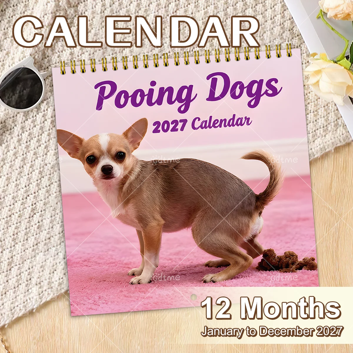 2027 Funny Pooping Dogs Wall Calendar,12 Months Novelty Gag Gift for Dog Lovers for Dog Lovers,Monthly Planner Wall Decor
