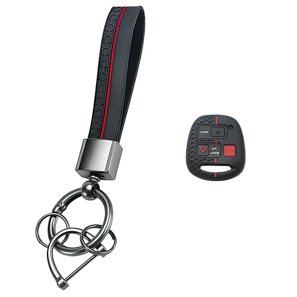 Indented Hex Red Race Key Shield With Keychain For Lexus IS SC RX Lightweight Elastic Flexible Silicone Key Storage Shell