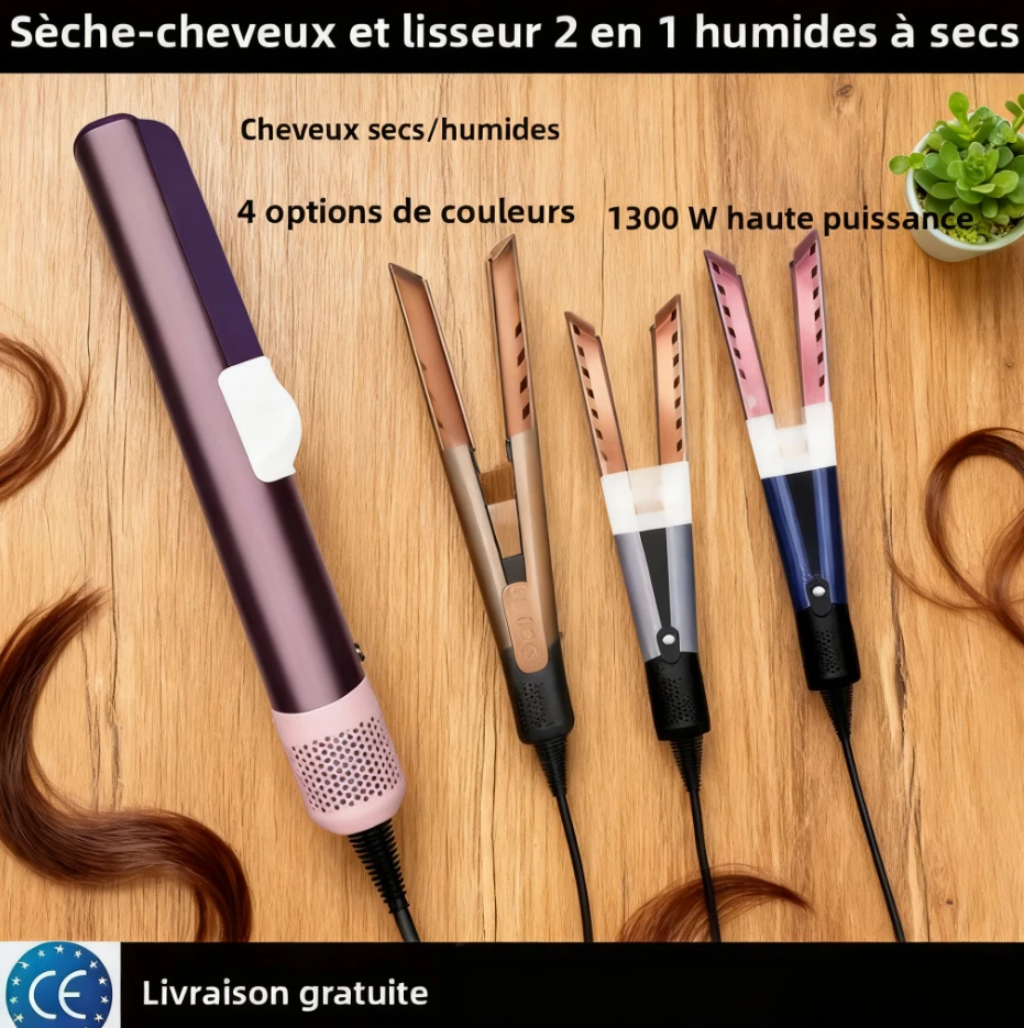 

2-in-1 Hair Straightener and Dryer Combo - Negative Ion Heating Flat Iron for Quick, Long - Lasting Hair Styling at Home，salon