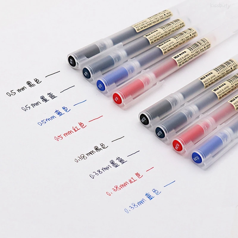 Imagem -04 - Conjunto Gel Caneta e Recargas Cor Mix 0.38 mm 0.5 mm de Tinta Preto Vermelho Azul Mujis Estilo Estudante Assinatura de Negócios Papelaria 038 05 10 Peças