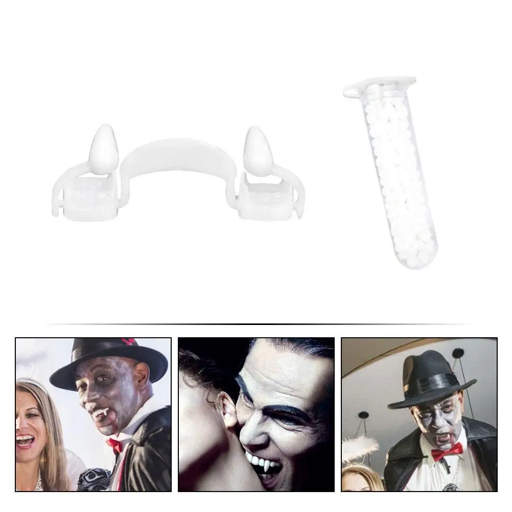 Decoración retráctil de dientes falsos para disfraz de Halloween, plástico PP blanco, accesorio para fiesta de amigos, juguete creativo