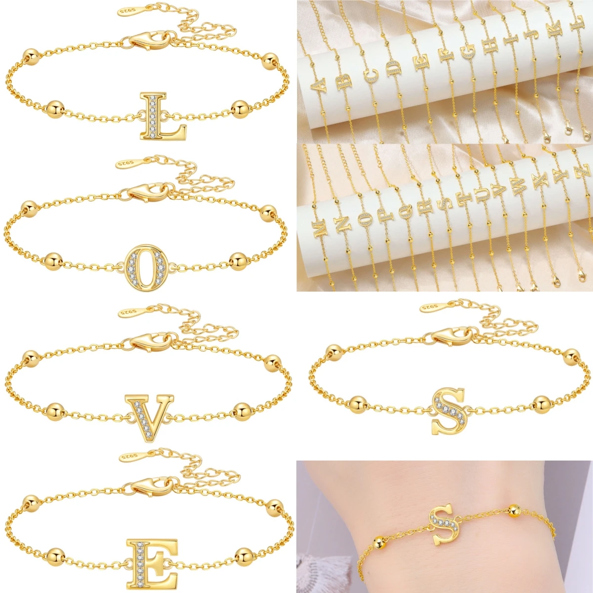 

Orstarry 925 Sterling Silver 18K Gold Initials A-Z Charms Bracelet Chain Link Women Bracelet Jewelry Anniversary Wedding Gifts