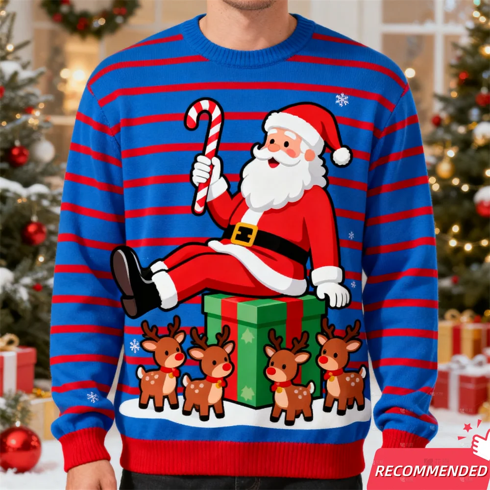 موضة جديدة سترة عيد الميلاد القبيحة للرجال الملابس Crewneck أنيمي سانتا كلوز القبيح عيد الميلاد البلوزات مضحك عيد الميلاد بلوزات