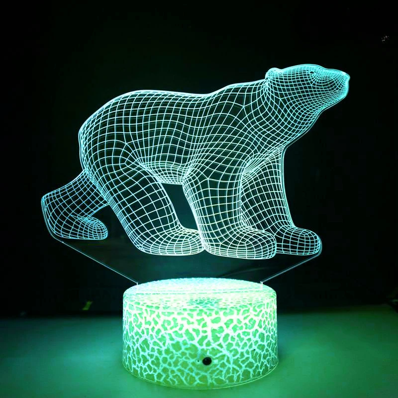 Nighdn-LED 3D Urso Polar Luz Noturna para Crianças, Lâmpada Ilusão, 7 Cores Mudando, USB Abajur, Presente de Aniversário e Natal, Decoração do Quarto