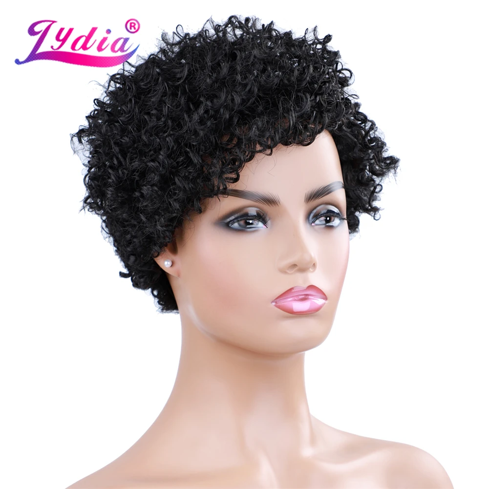 Lydia Synthetic Wigs For Women Short 6 Inch Curly Kanekalon Heat Resistant Fiber Daily&Party Wig One-Side  Bang All Color