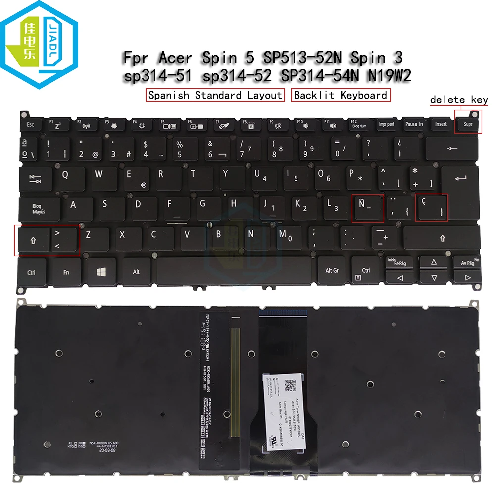 Imagem -05 - Teclado para Notebook Acer Spin Espanhol Russo Francês Azerty Sp31451 52 Sp513-51 Sp513-52n Sp513-53 Sp513-54n-56m2 Sv3t-a81b