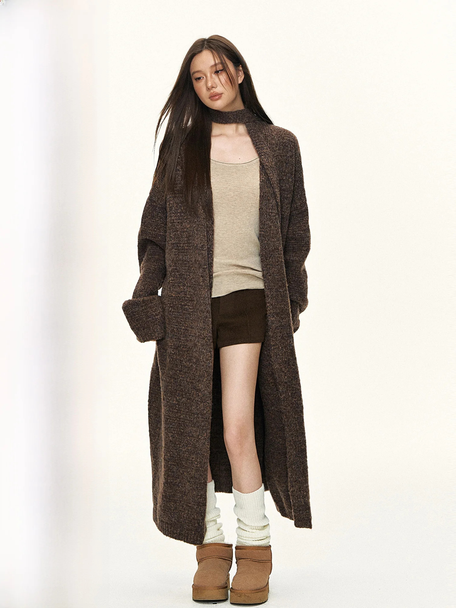 

0PASSION Women's Knitted Sweater 2025 Autumn Winter Long Cardigan Lazy Sle Belted Comfortable Soft Medium Thin