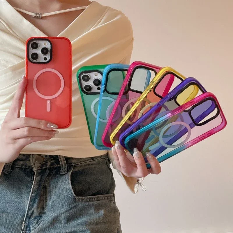 

2.5 Acrylic Colorful Border Magnetic Phone Case Cover for IPhone 12 13 14 15 16 Pro Max Case