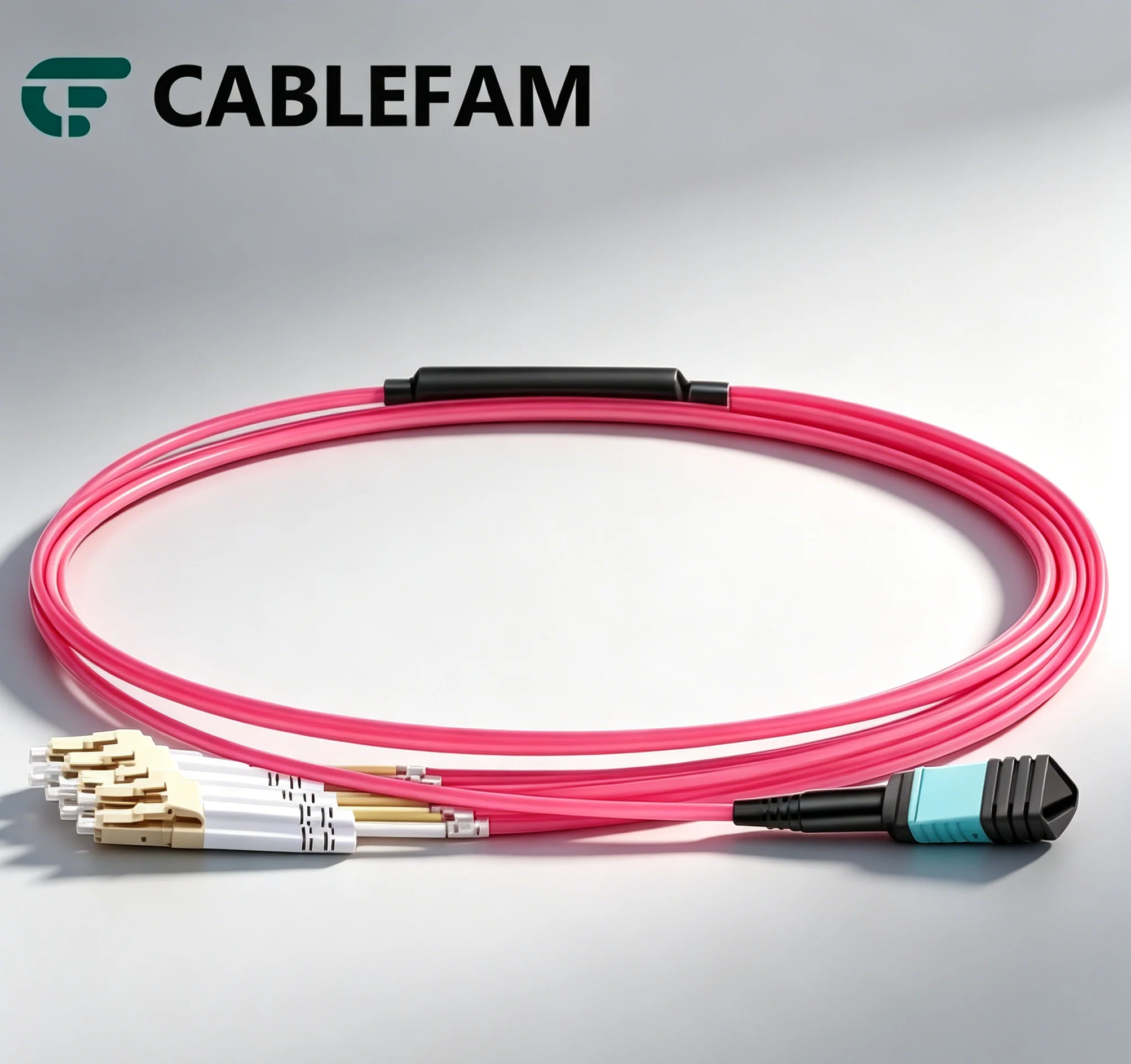 MPO to 4 LC Duplex OM4 50/125 Multimode Fiber Breakout Cable, 8 Fibers Type B, LSZH jacket  Aqua/Violet