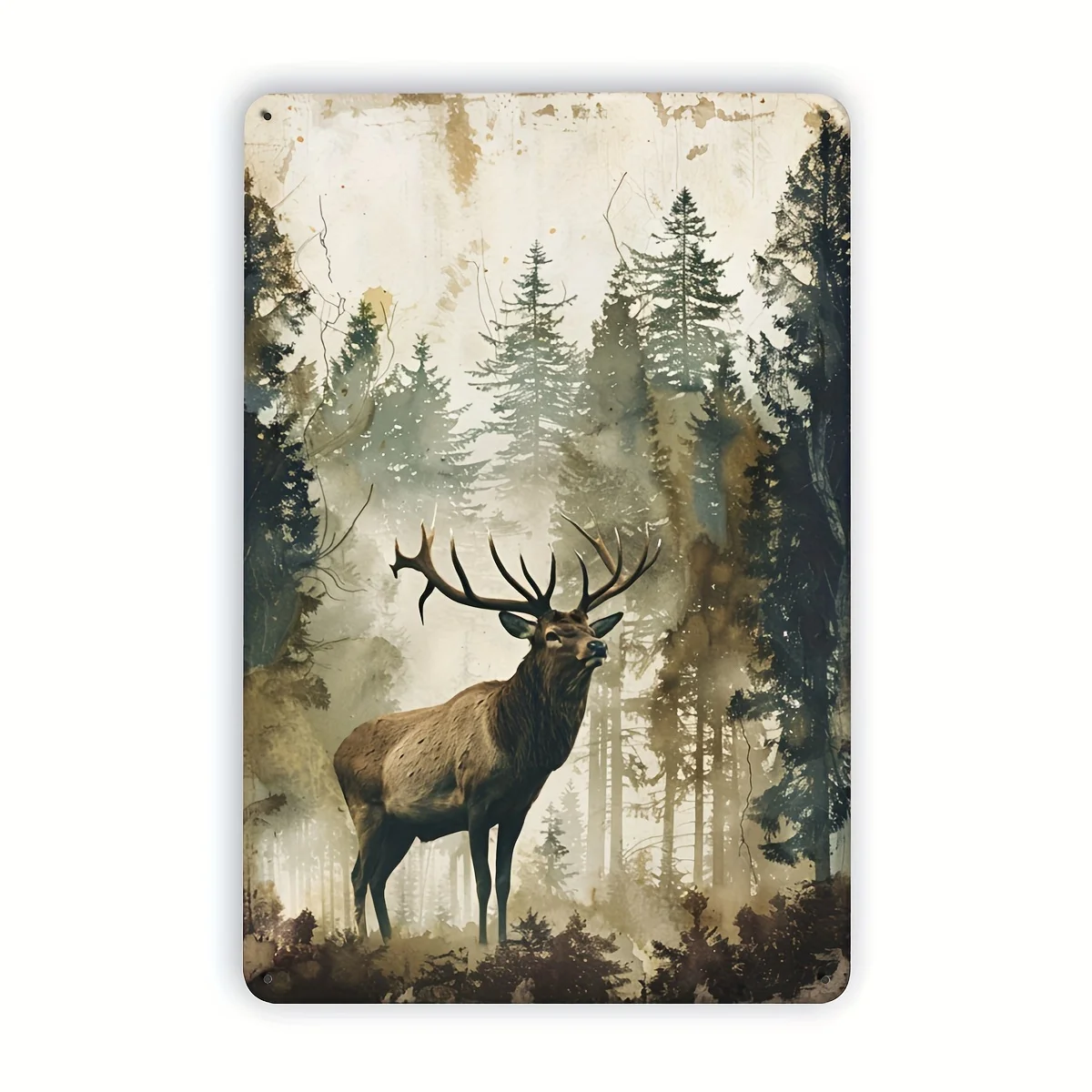 Vintage Metal  Sign Featuring a Moose in a Misty Forest, Fun Animal Wall Art Decoration for Gyms, Bars, Cafes, Garages,