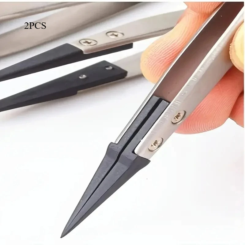 2pcs ESD-Safe Precision Tweezers, Anti-Static Tips With Heavy-Duty Metal For Electronics & Jewelry Repair.