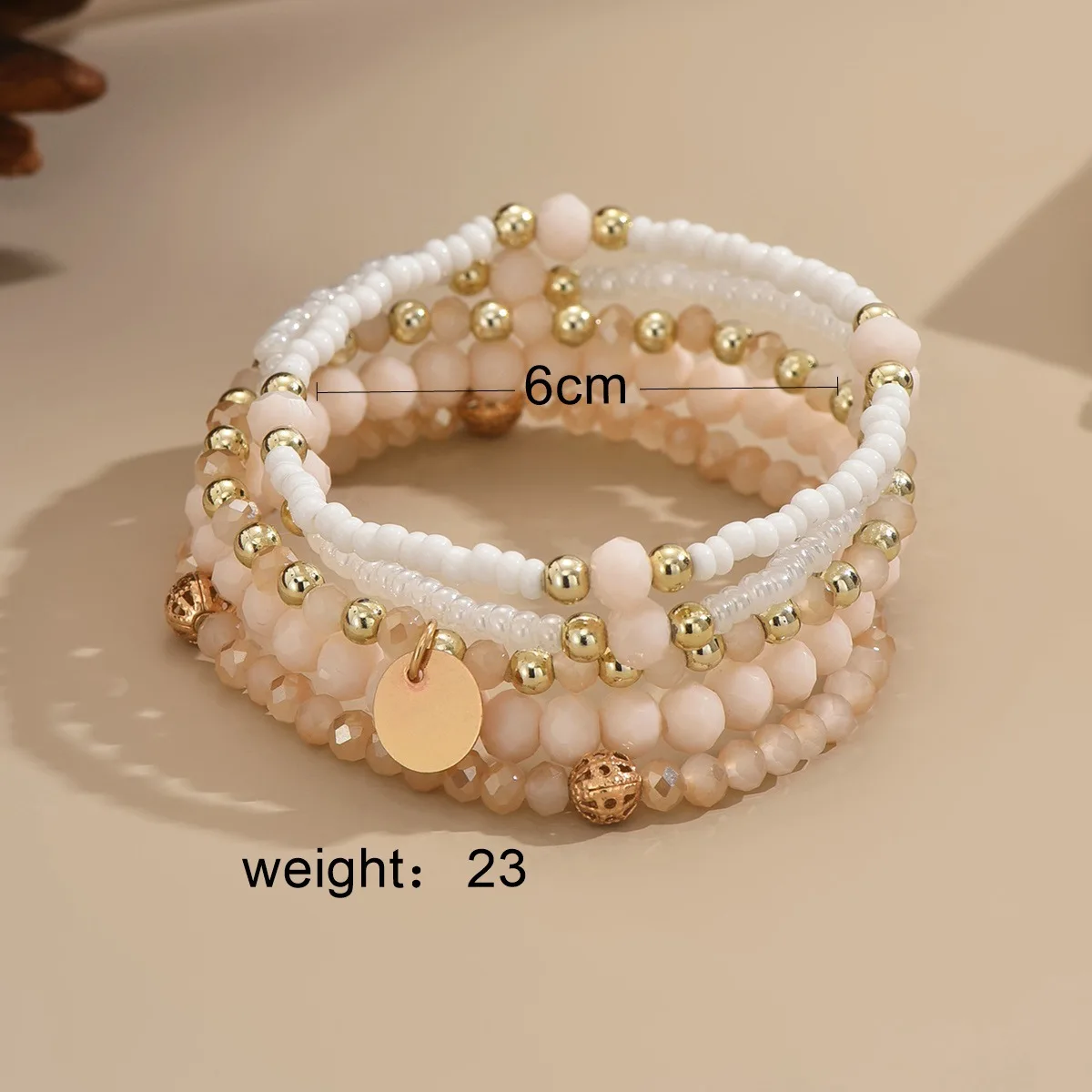 5-teiliges Set aus böhmischem Armband mit Perlen für Damen, glitzerndes Charm-Armband mit elastischen Perlen, Armreif, handgefertigter Schmuck im Boho-Stil. – Detail 1
