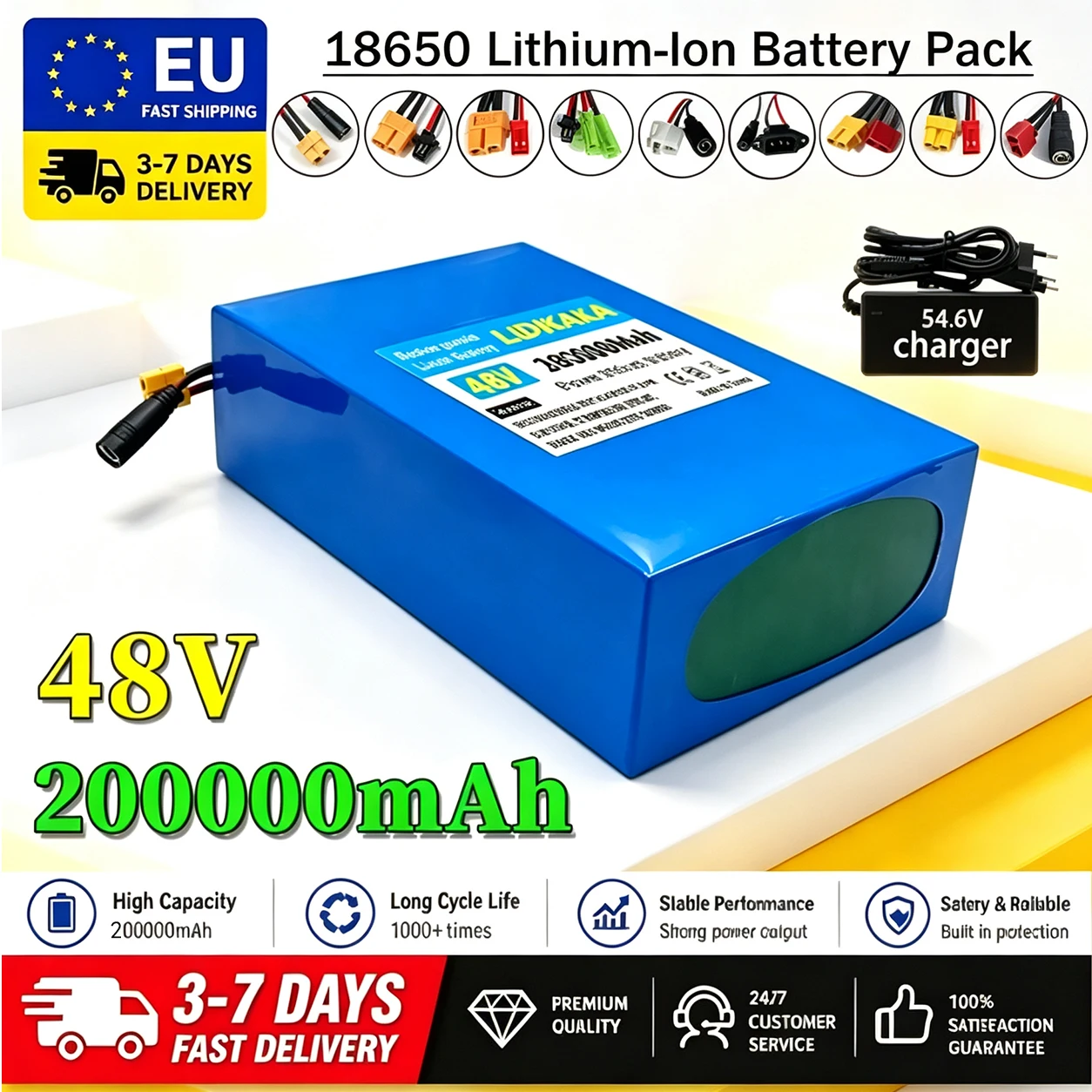 Pacco batteria agli ioni di litio 48V 13S8P da 200.000 mAh con scheda di protezione BMS integrata, include un caricabatterie da 54,6 V, 2 A. Adatto per veicoli elettrici, scooter elettrici e progetti