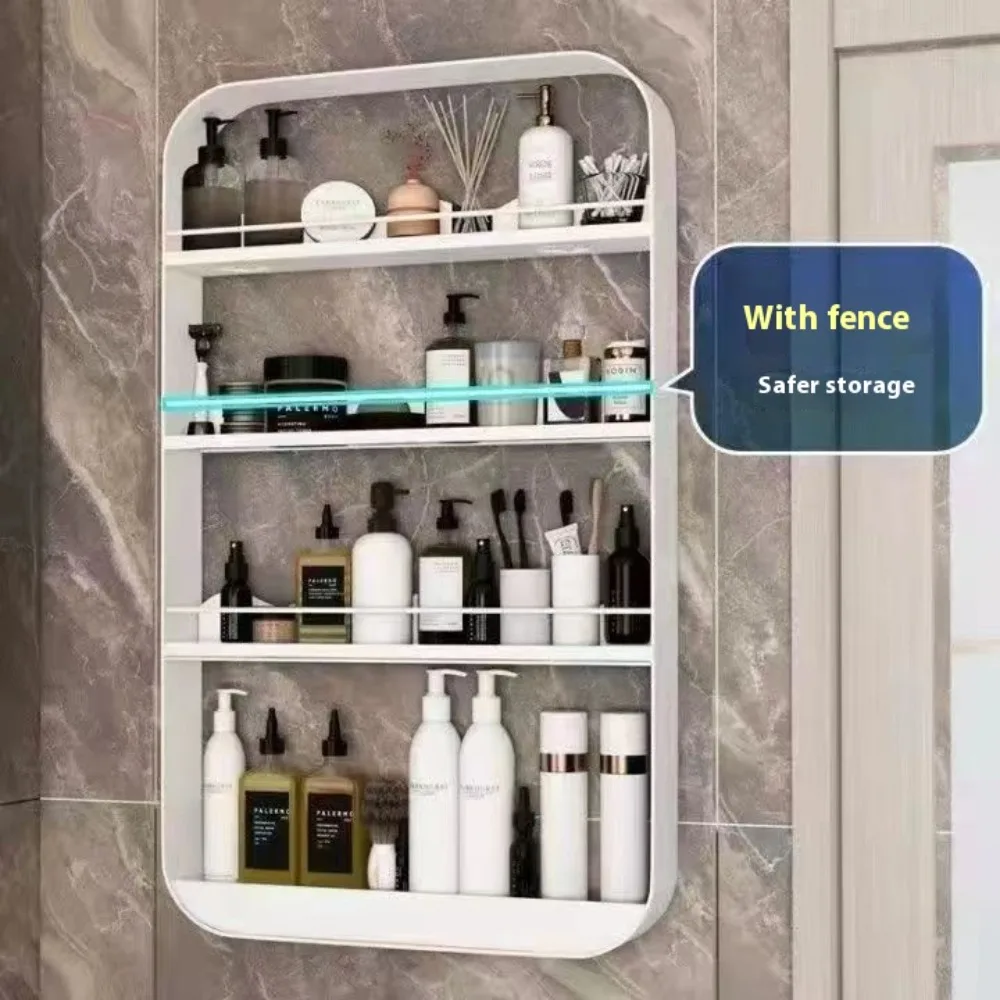 Wall Mounted Multilayer Storage Cabinet Bathroom Toiletries Cosmetics Storage Rack Large Capacity Kitchen Seasoning Storage Rack