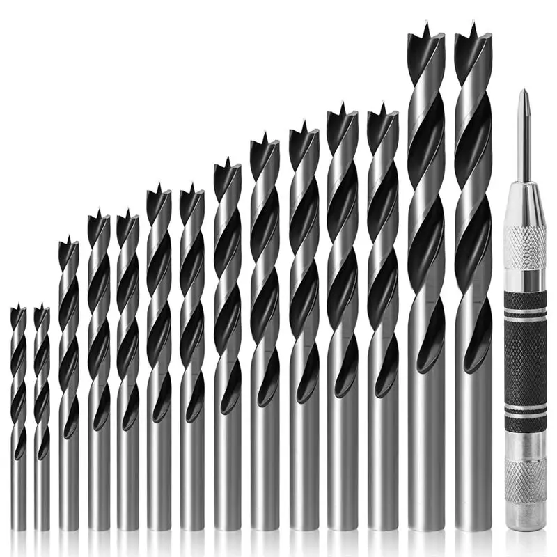 A60zdouble Flutes Design 14PCS Wood Drill Bit Set Including Center Punch For All Types Of Wood And For Carpentersmay