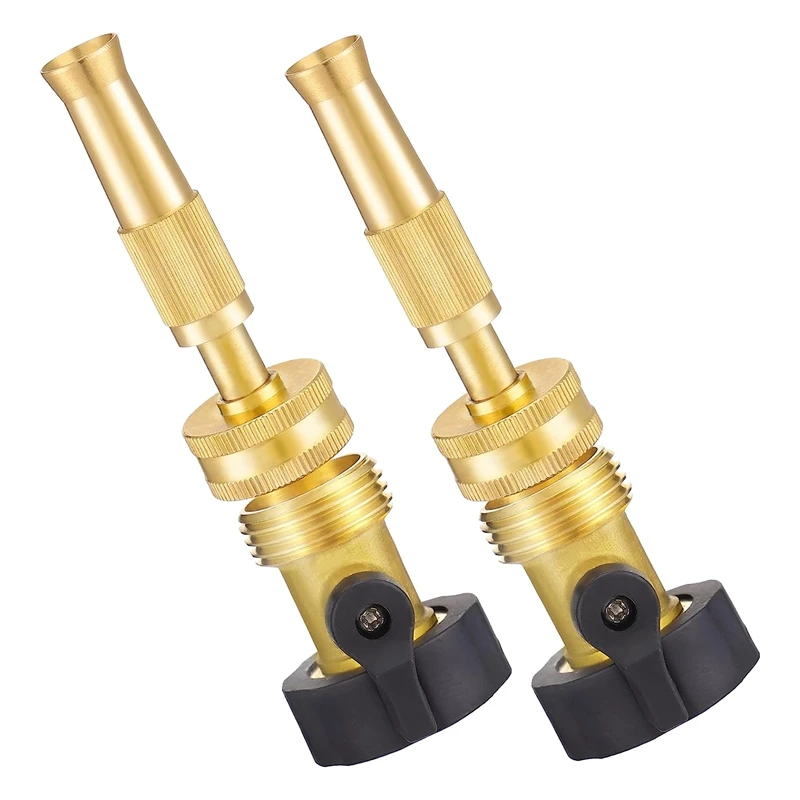 

Brass Hose Nozzle With Hose Shut Off Valve Leakproof 3/4In GHT Connector, Jet Nozzle For Garden Water Hose