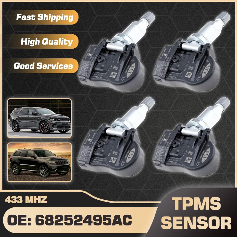 

1/4PCS TPMS Tire Pressure Monitor Sensor 433 MHz For Dodge Durango 2018-2022 Jeep Grand Cherokee 2016-2021 68252495AC 68252495AA