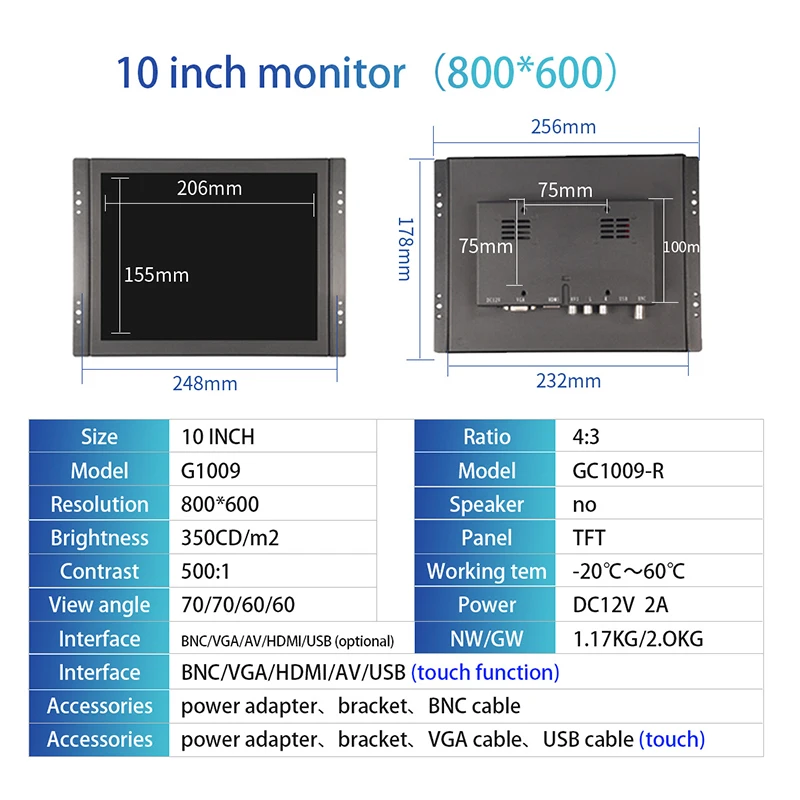 Imagem -04 - Quadro Aberto Industrial do Monitor 800*600 Encaixou a Cor Preta da Relação da Tela do 4:3 da Exposição do Lcd com Entrada av Bnc Vga Hdmi 10 o