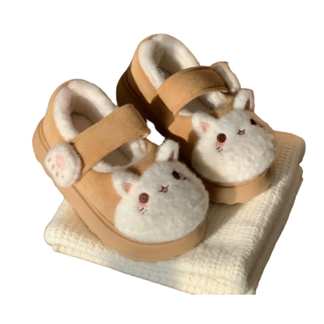 Winter Home Slippers Soft Cute Cat Themed Indoor Household Slippers Cotton Shoes Magic Tape Thick Sole Slippers