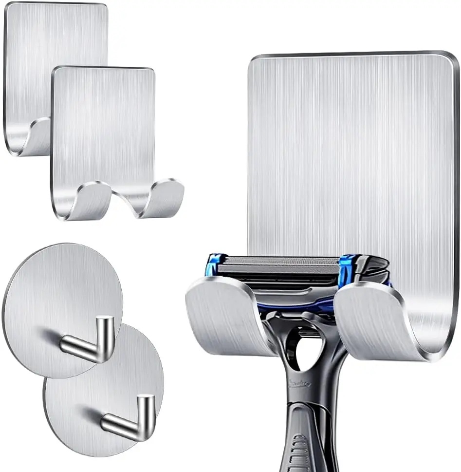 

Razor Holder & Hook Combo Pack (2+2) - Waterproof 304 Stainless Steel Organizers for Bathroom, Shower, Kitchen Use