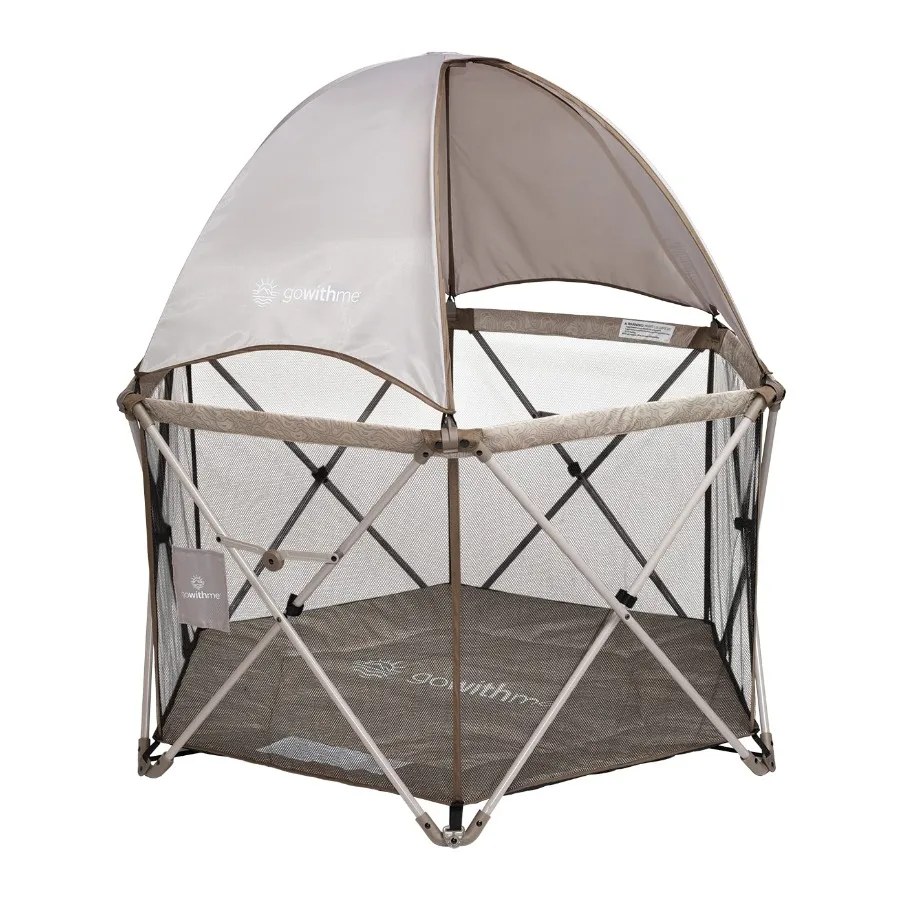 Go with Me Eclipse Deluxe Portable Playard Playpen Sun Canopy Indoor and Outdoor Ultra Padded Nylon Floor Sandstone