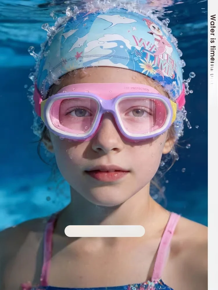 watertime-kids-swimming-goggles-set-waterproof-anti-fog-high-definition-boys-girls-professional-large-frame-eye-protection-cap