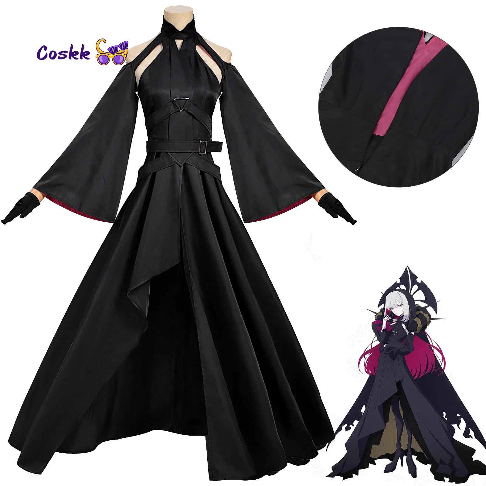 Costume de cosplay en velours Ribbon Hero, robe noire, ensemble complet, vêtements d'anime pour femme, costume d'Halloween