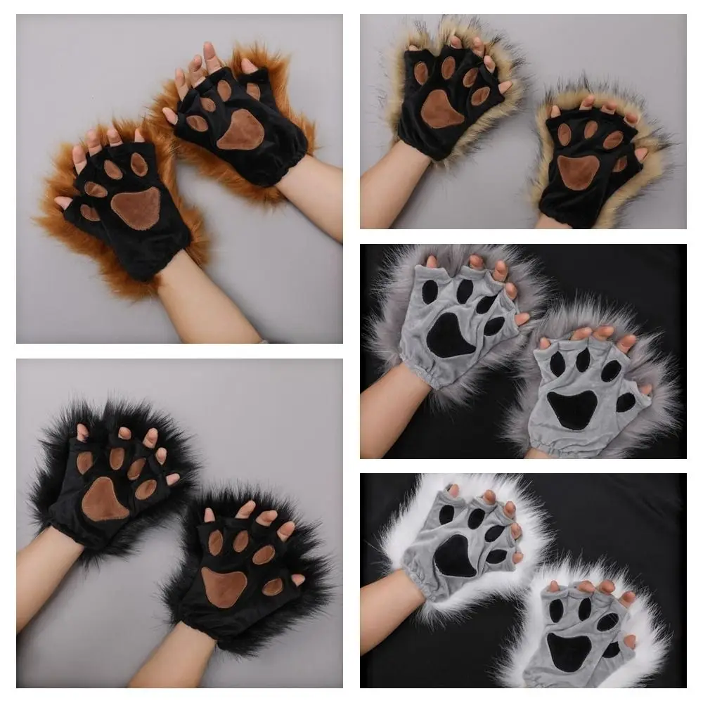 Guanti di Halloween in poliestere Mezze dita Guanti con zampa di orso animale Costume cosplay Guanti con zampa di gatto spaventoso Maschio/femmina
