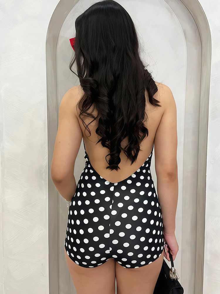 Nibber Wild Trend Romper Women Fashion Swing Collar Sexy Hottie Backless Polka Dot Print Halter Midnight Party Street Clubwear view 3