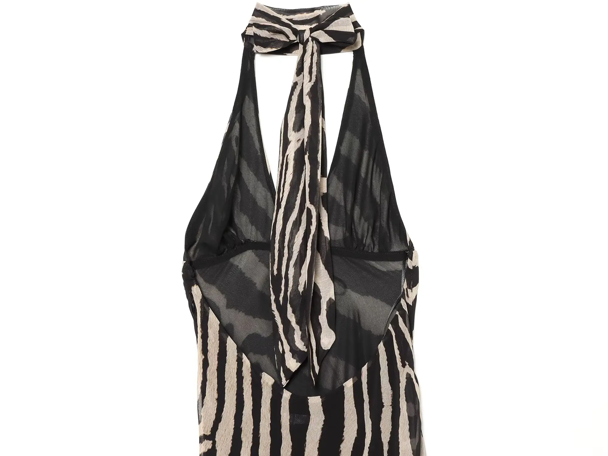 BSAY 2026 Damen Tier-Print Neckholder-Maxikleid mit Rückenband, Ärmellos, Netzstoff, Transparent, Fließendes Langes Kleid, Casual Party- und Abendkleid – Detail 11