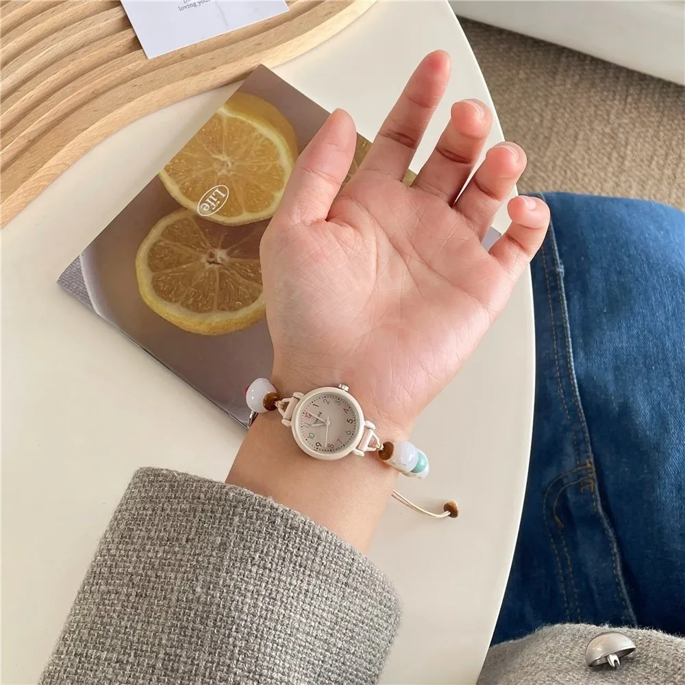

Cute Cat's Paw Bracelet Watch Handmade Beaded Chain Watch Adjustable Pendant Wristwatches Women Girls