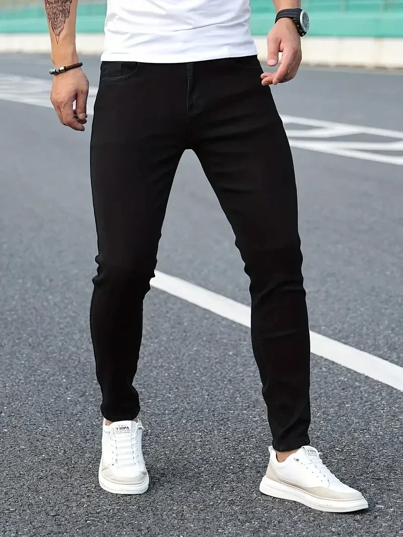 

2025 2025 Men Classic Advanced Pencil Jeans Jean Homme Man Soft Stretch Black Biker Masculino Denim Trousers Mens Solid Pants