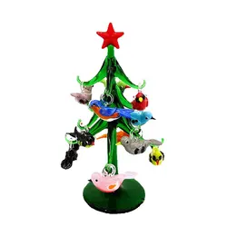 Handmade Murano Glass Crafts Christmas Tree Figurines Ornaments Home Decor Christmas Tree with Mini 12 Bird Pendant Accessories