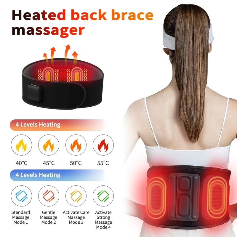 TJXL-Konbest Cordless Pain Relief Hot Compress Vibration Waist Massage Belt Red Light Therapy Infrared Heating Back Massager