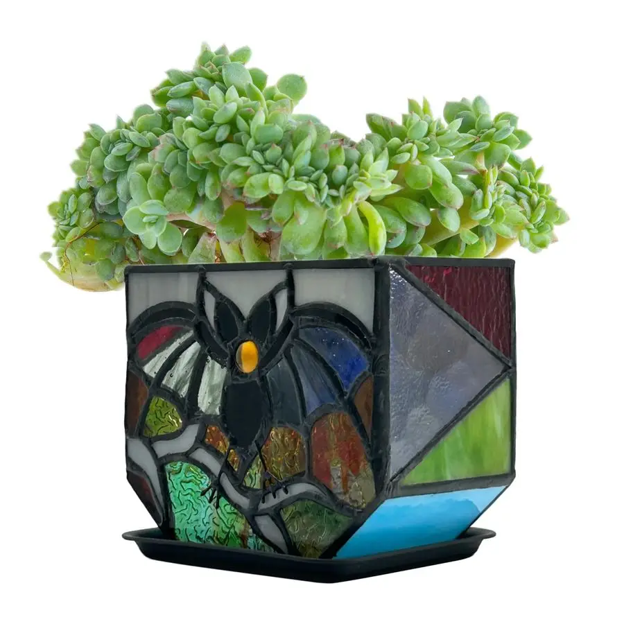 

Stained Glass Bat Planter with Drainage Holes, Cute Planter Pots for Indoor Plants, Halloween Stained Glass Bat Decor, Bat Sunca