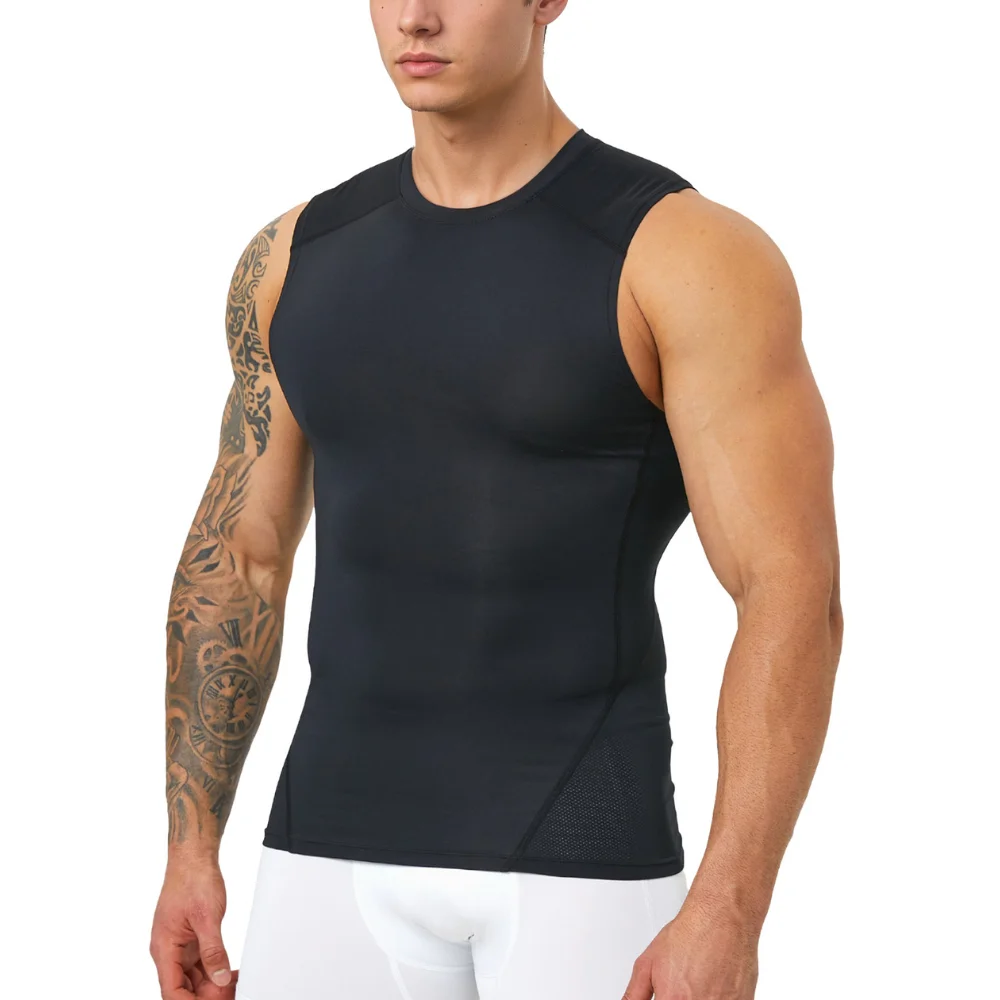 Herren Einfarbiges Bodyshaper Tanktop mit Netzrücken Atmungsaktives Kompressionsshirt Slim Fit Fitness Workout Unterhemd