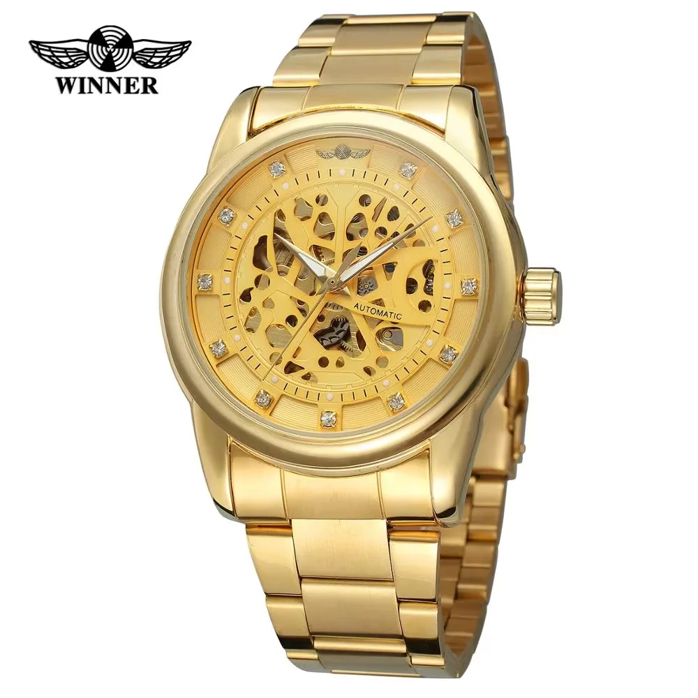 WINNER Fashion men's and women's business watches waterproof stainless steel strap watches automatic mechanical wrist watches