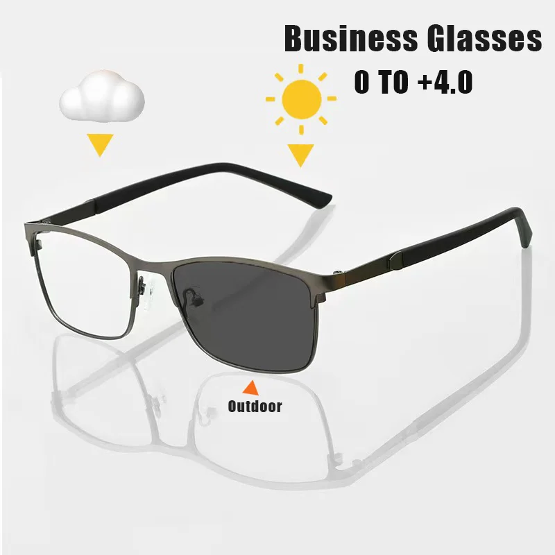 

Fashionable Metal Half-frame Photochromic Presbyopia Glasses Men's Business HD Anti-blue Light Reading Glasses Diopter 0 To +4.0