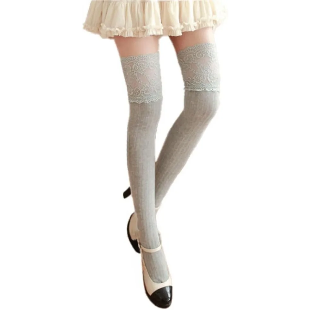 Thigh High Socks for Women Fashion Lace Top Cotton Long Stockings Over the Knee Leg Warmer