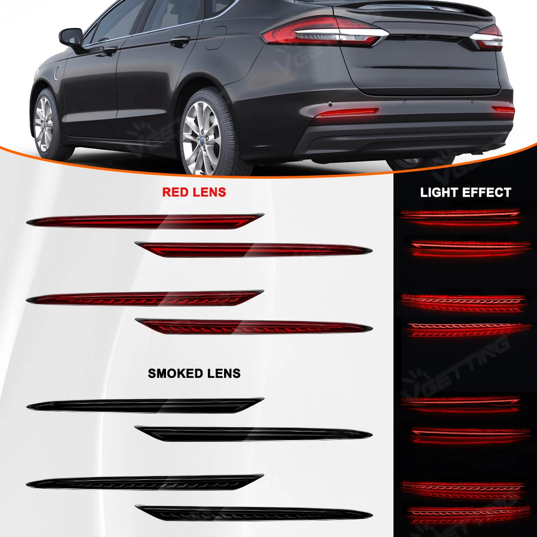 

For Ford Fusion Mondeo 2019 2020 2021 2022 Car Rear Bumper Reflector Light 3-Function Rear Brake Lamp Sequential Turn Signal 12V