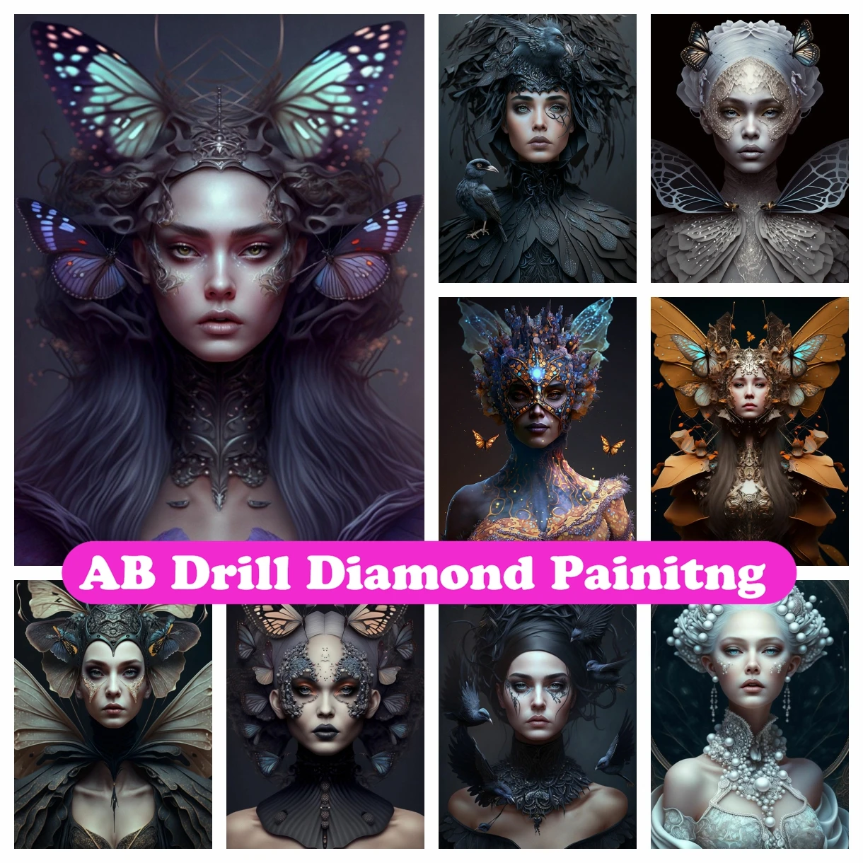 

Fantasy Woman 5D DIY AB Diamond Painting Embroidery Butterfly Crow Art Cross Stitch Mosaic Pictures Handmade Home Decor Gift