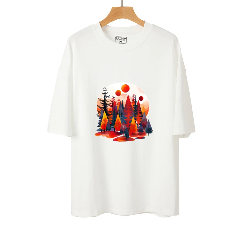 24cm Fashion Outdoor landscape heat transfer stickers beaches snow capped mountains and lakes DTF vinyl patch ironing on clothes
