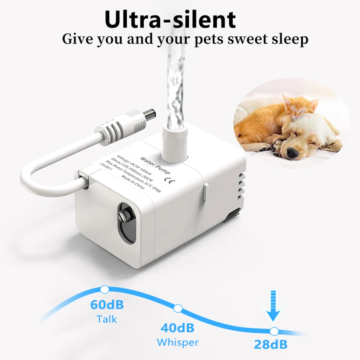 Intelligente Ersatzpumpe für Haustier-Wasserspender, Ultra-Leise Tauchpumpe mit LED-Automatik-Abschaltfunktion, passend für 2,2L/3,2L Katzenwasserspender – Detail 3