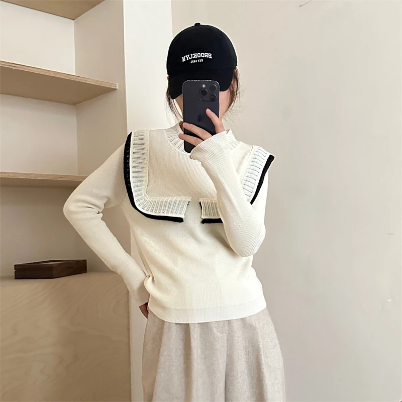 

Свитер, пуловеры, женские с круглым вырезом, расклешенными рукавами, слегка эластичные корейские офисные женские весенне-осенние повседневные повседневные женские вязаные топы