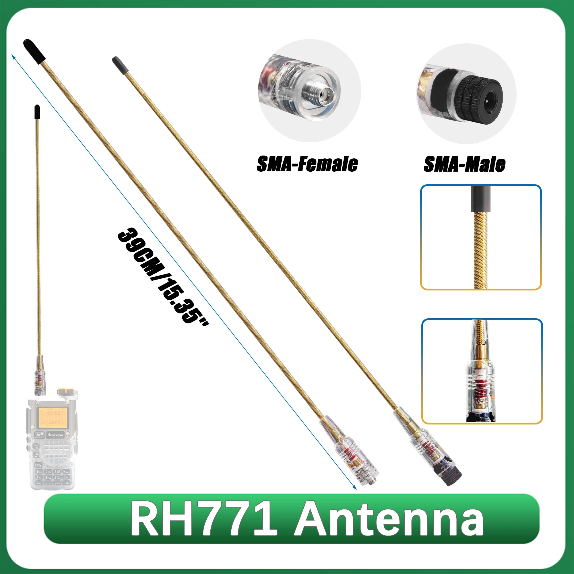 RH771 Antenna Flexible Soft Whip Aerial Copper Transparent SMA-F SMA-Male 144/430mhz High Gain for UVK6 P15UV Radio Accessories