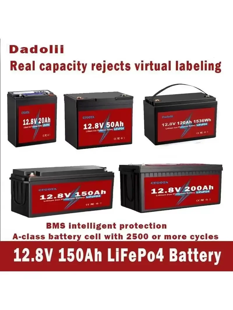 

12V 200Ah LiFePO4 Battery Pack with Built-in BMS for Solar Power System RV House Trolling Motor Lithium Iron Phosphate 12V 200Ah