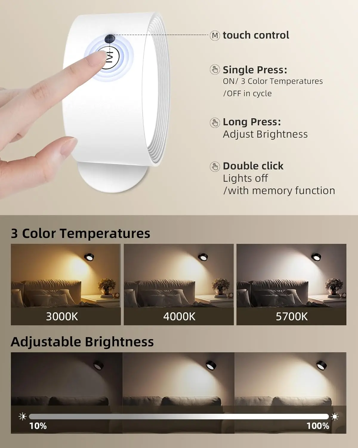 Magnetic LED Wall Light Night Dimmable Magnetic Picture Lights 360° Rotation Touch Remote Control Cabinet Spotlight Night Lamp