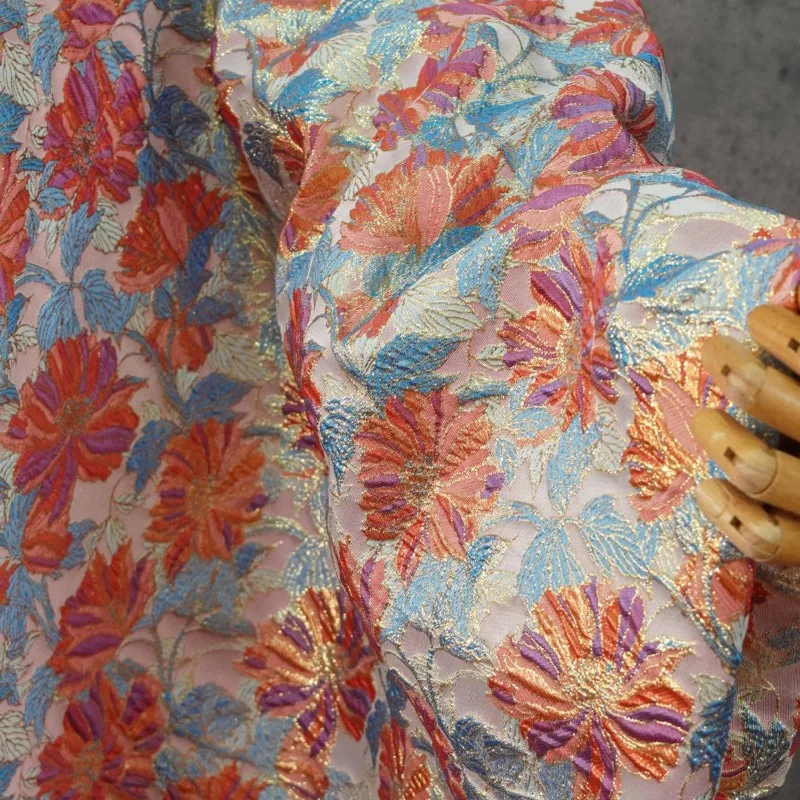 

Красочная жаккардовая ткань с цветочным узором для модной одежды, платьев Ханьфу, пошива на заказ, ткани для шитья, ткань в метрах