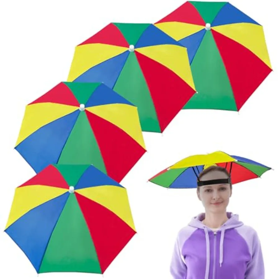 

4-Pack Hands-Free Umbrella Hat with Adjustable Headband - Sun Shade and Rain Cap for Gardening, Fishing, and Dog Walking - Comf