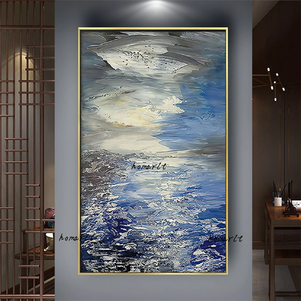 

Fashion Design Abstract Painting Nordic Blue Thick Oil Picture Hand Drawn Canvas Oil Paintings Wall Art Pictures For Living Room